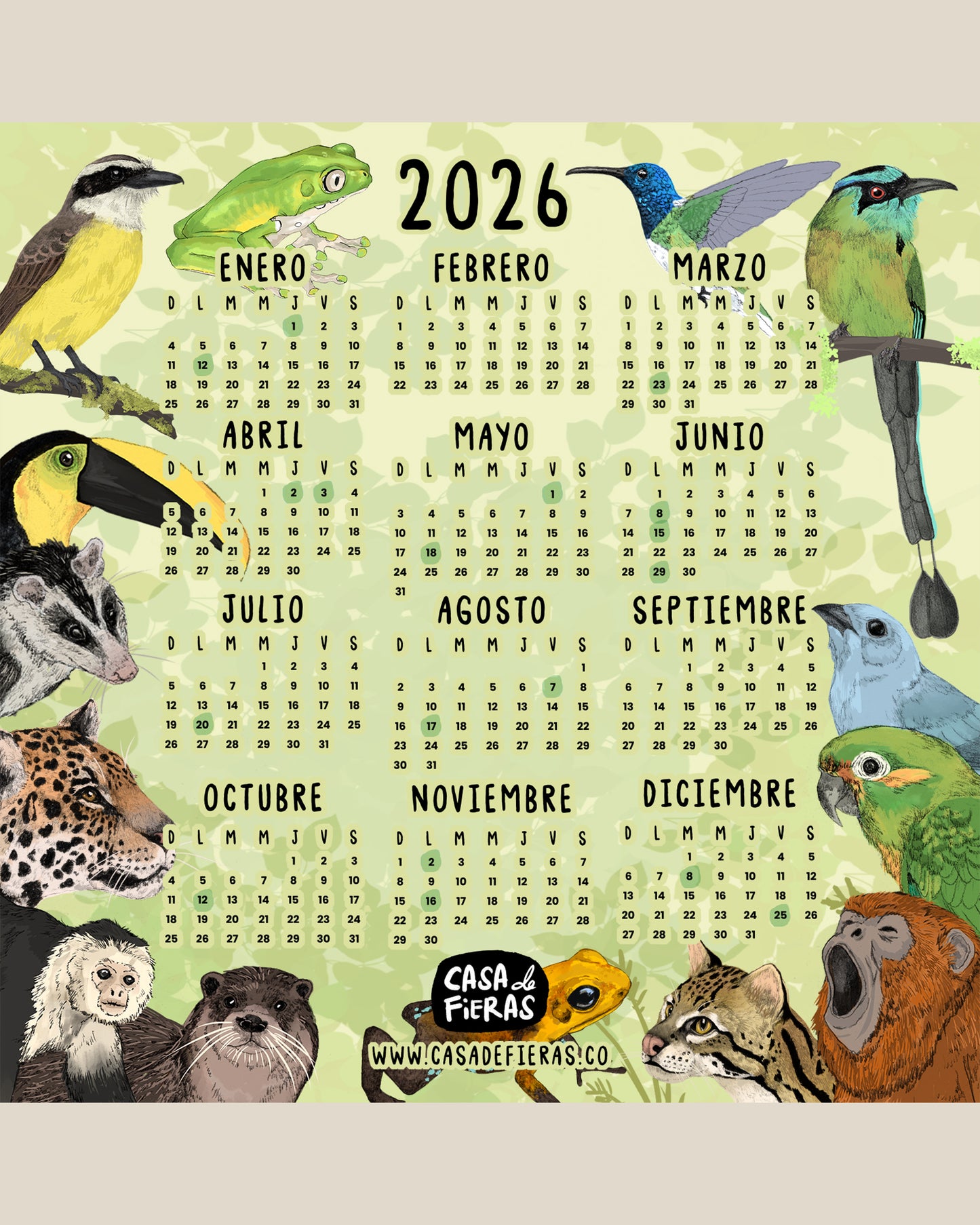 Calendario 2026 mini imantado