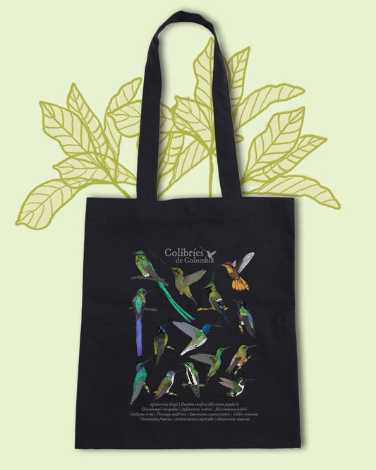 Tote Bag negra Colibríes de Colombia