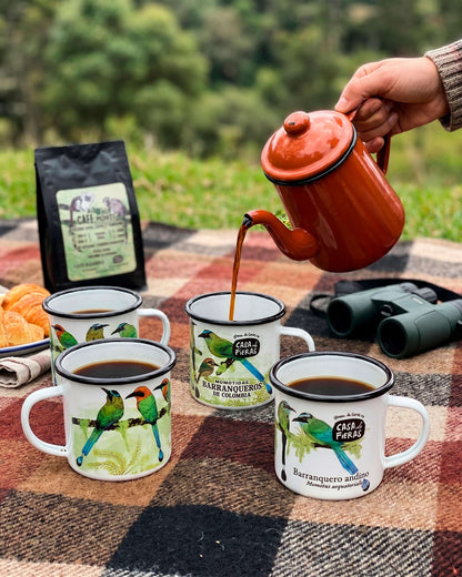 Pack 4 mugs de peltre Barranqueros + Café del Monte 250 g Casa de Fieras