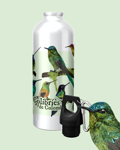Botella Colibríes de Colombia | Caramañola de rosca en metal | Fauna colombiana