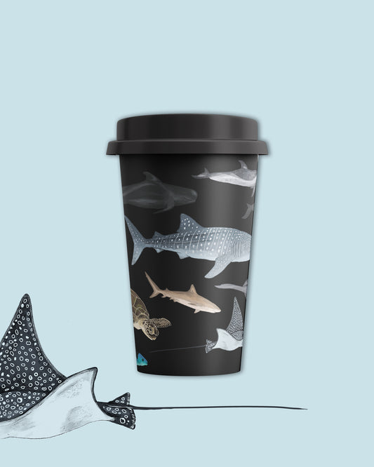 Mug Viajero eco-friendly en fibra de bambú Océano Ilustrado