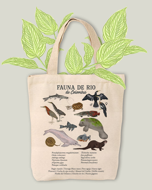 Tote Bag Fauna de Río de Colombia | 100% Algodón | Crudo | Casa de Fieras