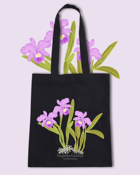 Tote Bag negra Orquídea Cattleya