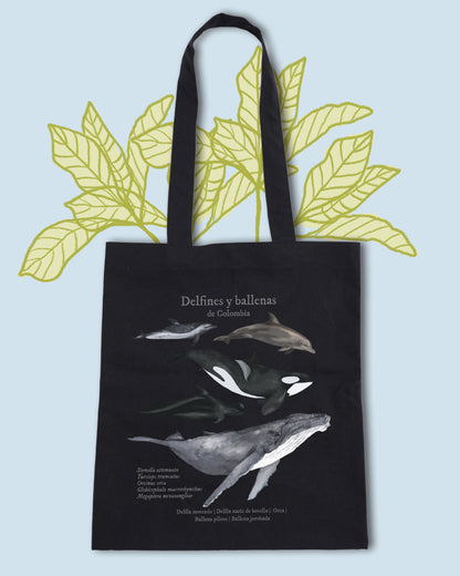 Tote Bag negra Delfines y ballenas de Colombia