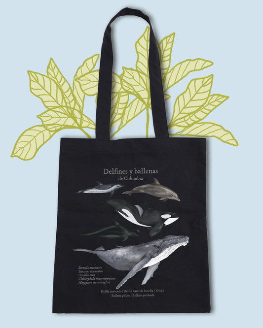 Tote Bag negra Delfines y ballenas de Colombia