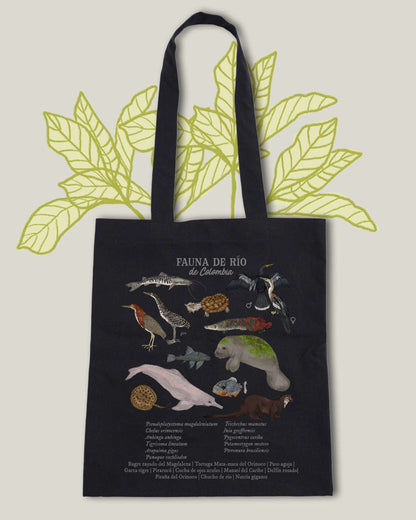 Tote Bag Fauna de Río de Colombia | 100% Algodón | Negra | Casa de Fieras